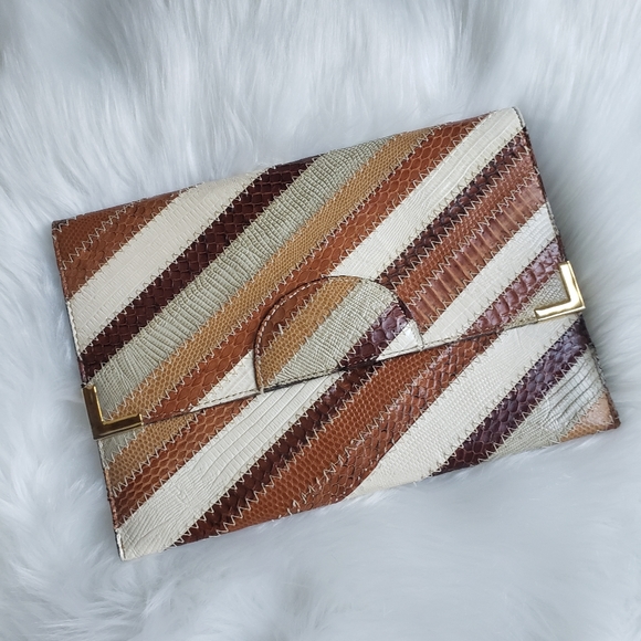 Vintage David Mehler Dame Stiched Snakeskin Clutch - Picture 2 of 8